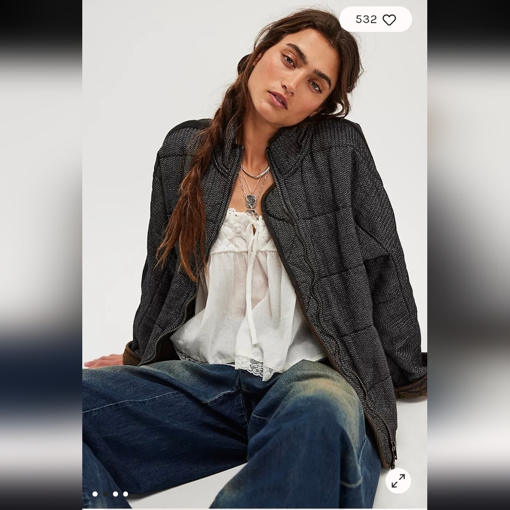 Free People Dolman Quilted Textured Denim Jacket